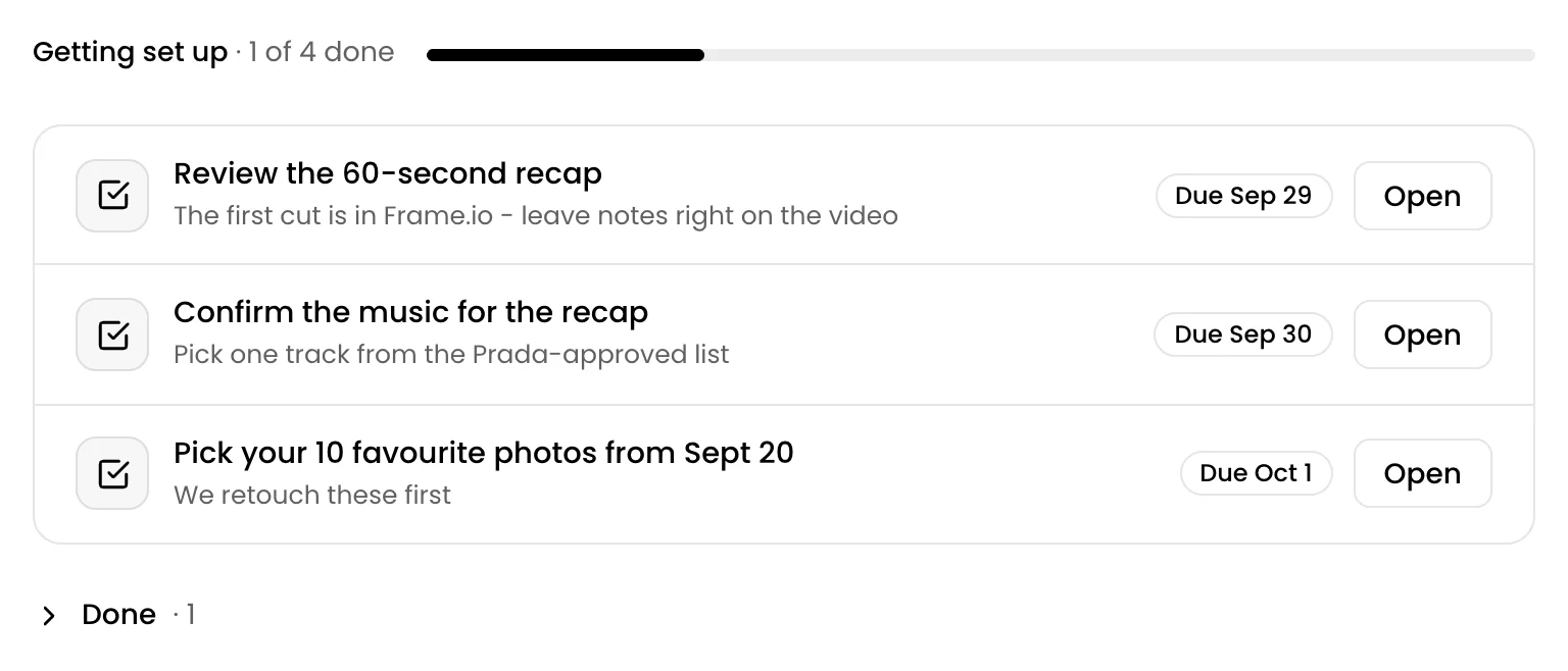Task list with due dates